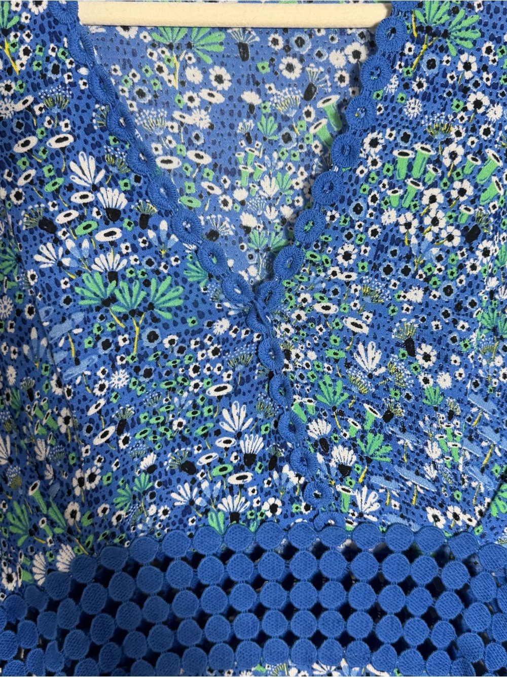 Poupette St Barth Joan Floral Maxi Dress Blue Crochet Waist Size M - Picture 10 of 13